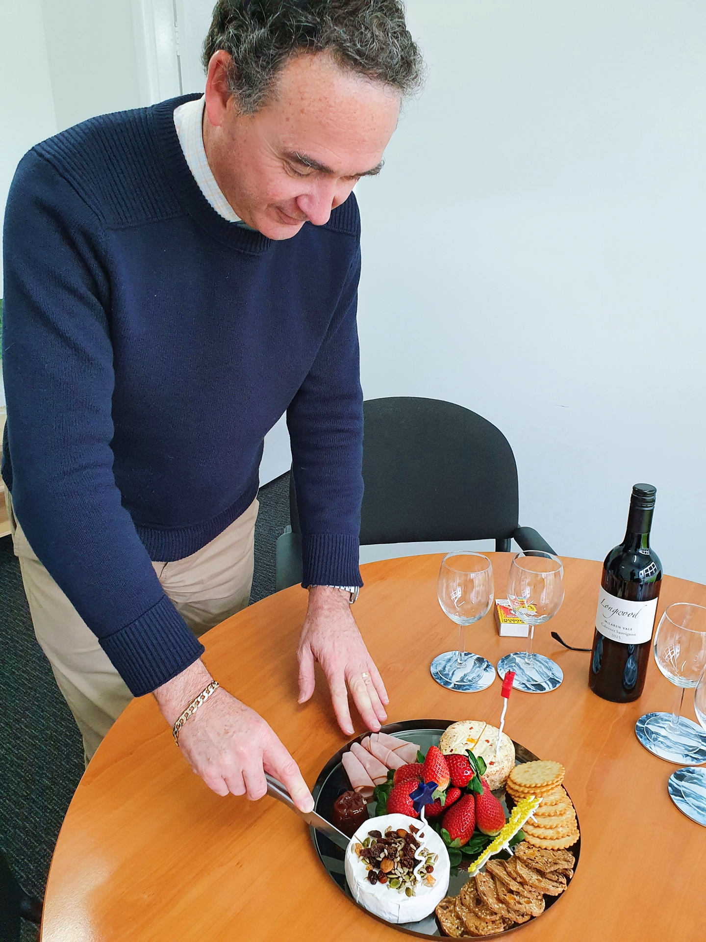 Cheese and wine for Kevin's Birthday. Managing Director of Professionals Christies Beach real estate agency