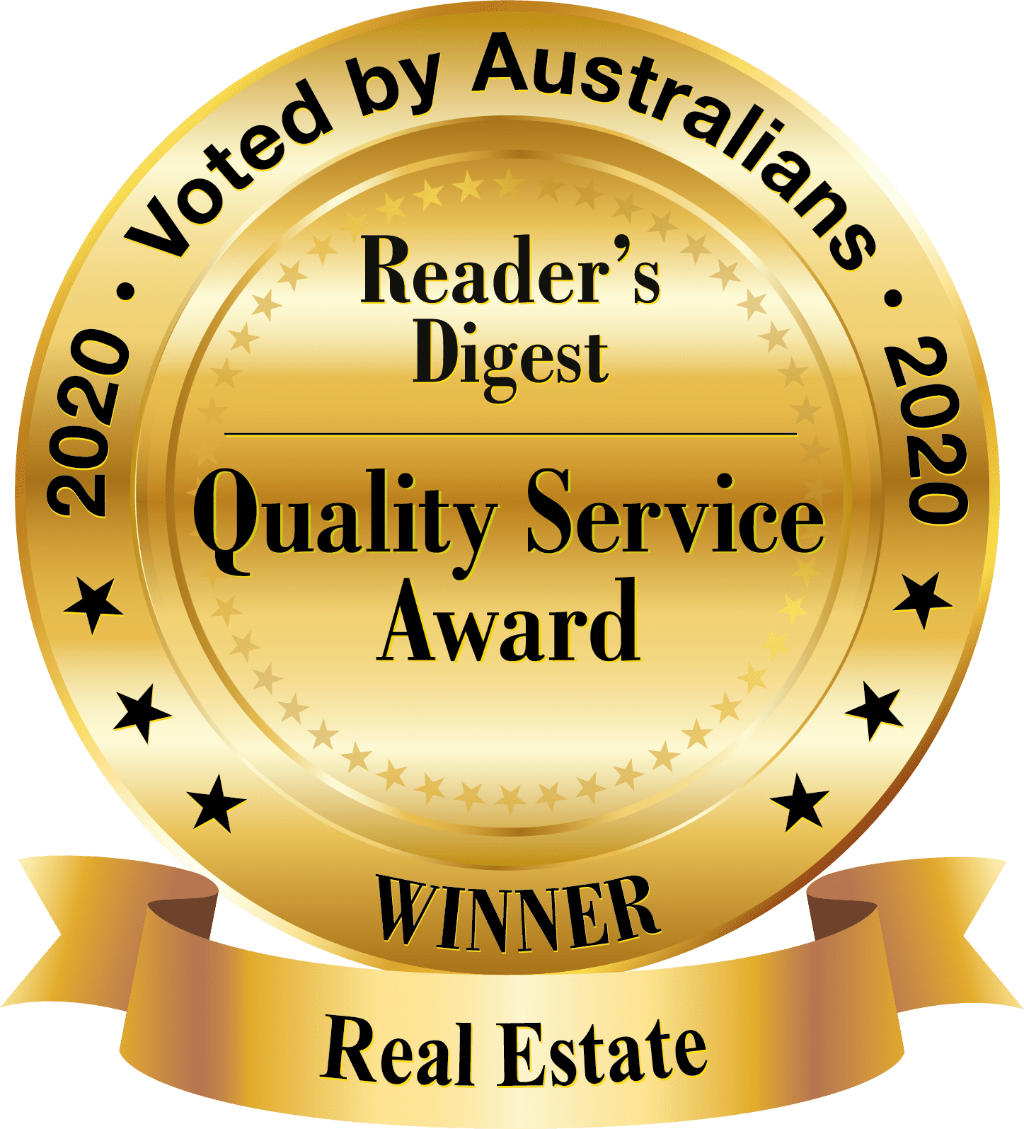 Readers Digest. Real estate quality service award. Badge